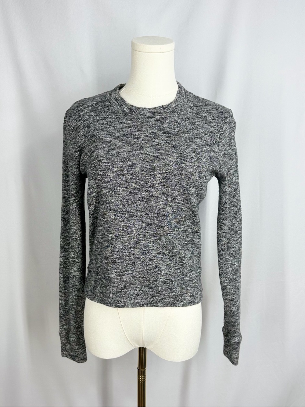 Madewell Gray MockNeck Marled Knit Long Sleeve Sweater Crop Top 100% Cotton XS